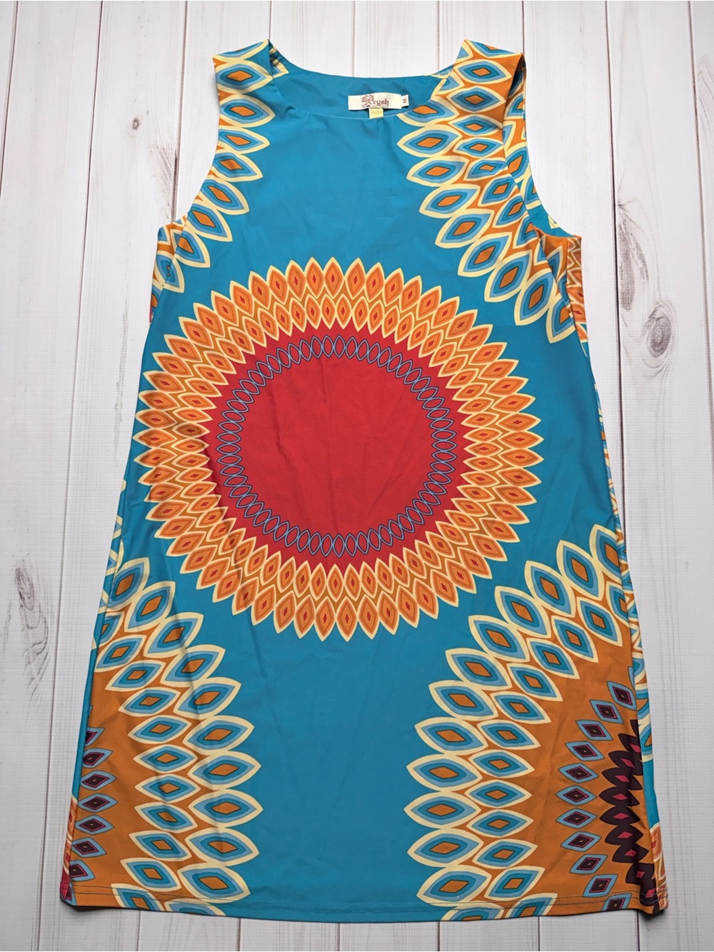 Aryeh Turquoise Dress with Orange and Cream Motif